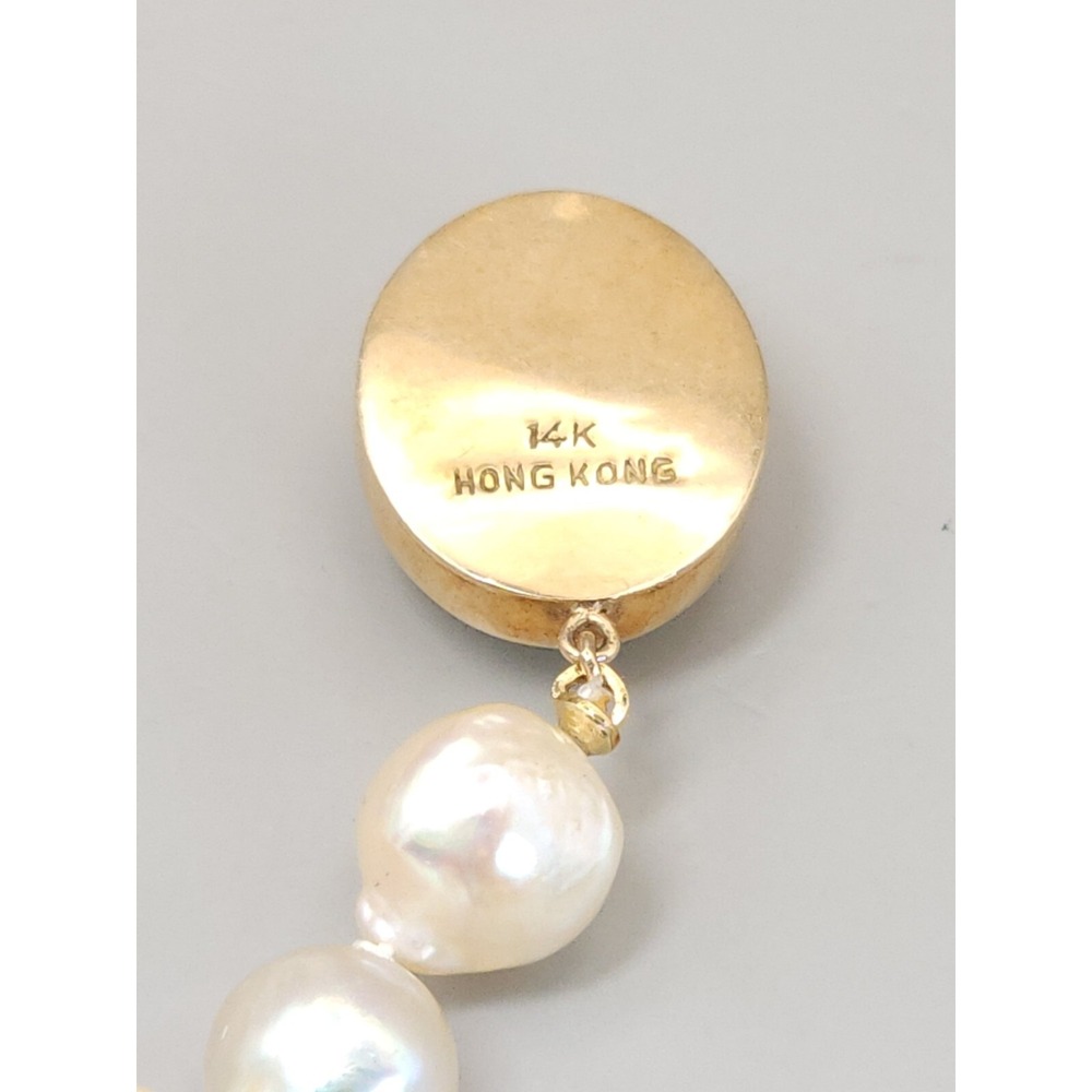 Natural Baroque Pearl necklace 18" 8.8mm Pearls Yellow Gold Jade Clasp HK - Picture 10 of 16